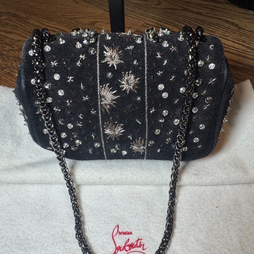 CHRISTIAN LOUBOUTIN Black Suede Sweet Charity Embellished Crossbody Evening Bag - Picture 3 of 15
